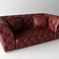 Red Leather Double Sofa Featuring Diamond Tufted Surface And Soft Cushions 3d model