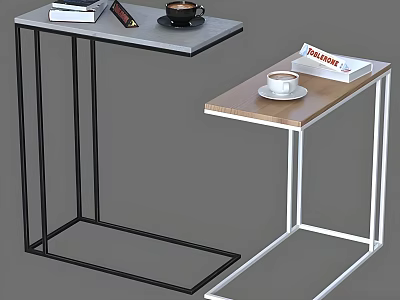 Modern Dining Tables With Black White Frame Gray Wooden Top Coffee Cups Magazines Books and Phone 3d model
