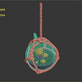 Green Spherical Decorative Object With White Rope Net And Yellow Accents 3d model