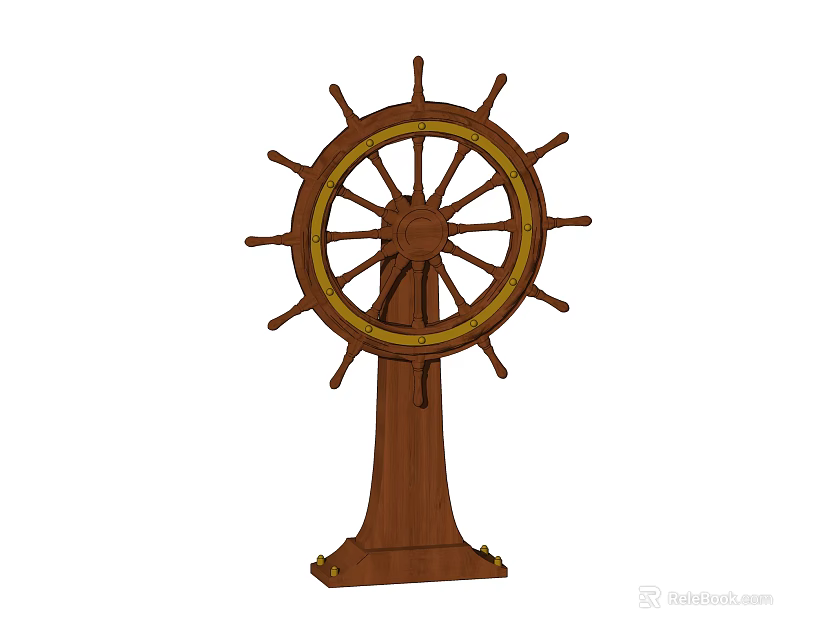 Vintage Wooden Ship Wheel Decorative Ornaments Set With Stand Base 3d model 
