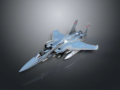 Silver Military Fighter Jet Aircraft With Wings Tail Fins And Mounted Weapons On Gray Background 3d model