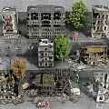 Building ruins combination post-war ruins building ruins factory site ruins game scene site workers 3d model