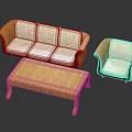 Modern Wicker Sofa Coffee Table Set With White Cushions And Armchair