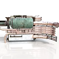 Industrial Mechanical Equipment Featuring Green Cylindrical Component Copper Pipes And Metal Frame