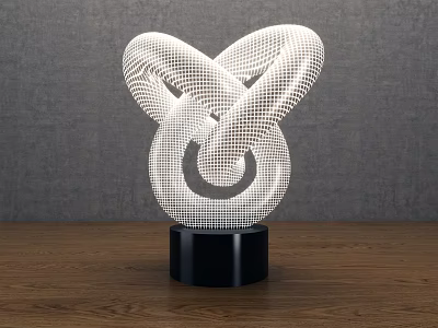 White Knotted Decorative Light With Hollow Mesh Design And Black Base On Wooden Tabletop 3d model