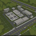 Modern Industrial Factory Complex Featuring Neatly Arranged Buildings Green Landscaping And Roads