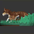 Polygonal Style Game Movie Character Dog Standing on Green Grass with Circular Base