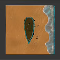 Turquoise Wooden Boat On Orange Sand Beach Near Ocean Water With Cabin Chain