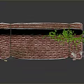 Red Striped Sofa With Green Plants And Wooden Legs