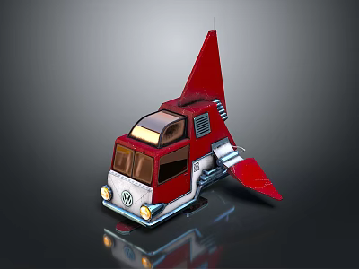 Red And White Volkswagen Toy Vehicle With Rocket Tail And Classic Design 3d model