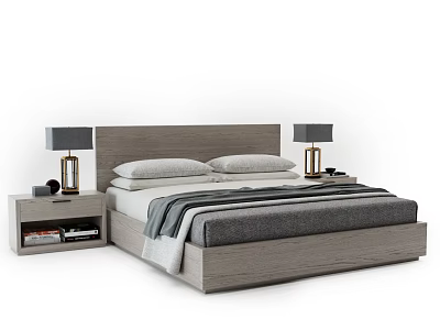 Modern Double Bed Interior With Gray Headboard Bedside Tables And Lamps 3d model