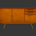 Modern Orange Cabinet With Two Doors Two Drawers And Slender Legs