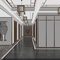 Chinese Style Lobby Interior With Wooden Staircase Traditional Chandelier And Carved Screens