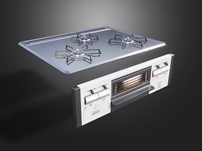 Modern Kitchen Cooking Appliance With Stainless Steel Gas Stove And Oven 3d model
