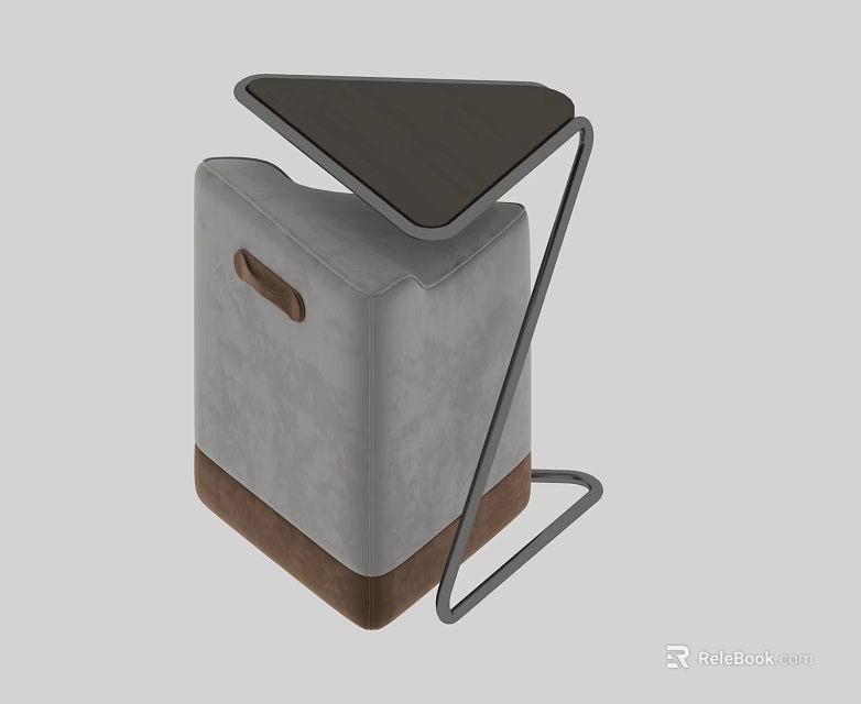 Modern Stool Design With Triangle Seat Gray Body Brown Base And Metal Frame 3d model 