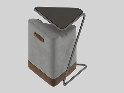 Modern Stool Design With Triangle Seat Gray Body Brown Base And Metal Frame 3d model