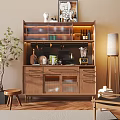 Modern Wooden Sideboard with Glass Doors Drawers Built in Lighting and Decorative Items