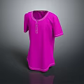 Pink Short Sleeved Top With Round Neck Button Detail And White Stitching