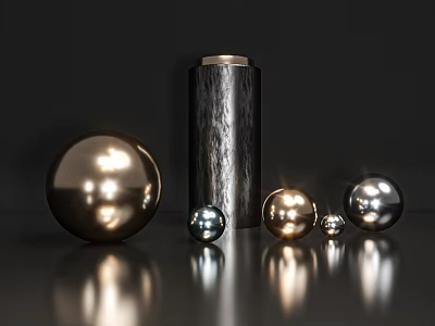 Modern Metallic Decorative Ornament Set With Reflective Spheres And Cylinder 3d model