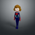 Cartoon Female Game Movie Character with Brown Short Hair Blue Bodysuit Red Gloves And Logo