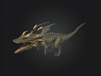 3D Rendered Mythical Dragon Figure With Green Scales Horns And Open Mouth 3d model