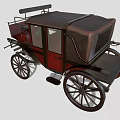 Antique Horse Carriage With Dark Red Body Black Spoked Wheels And Wooden Seats