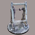 Vintage Industrial Equipment With Wooden Frame Metal Wheel And Mechanical Base Structure