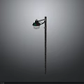 Wooden Street Light Pole With Green Black Shade And White Light Fixture