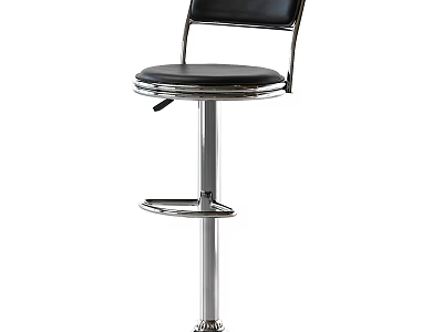 Black Leather Adjustable Bar Stool With Silver Metal Frame And Footrest 3d model