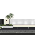 Modern White Perforated Garden Wall With Water Feature And Palm Trees