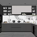 Modern Kitchen Interior Design With Gray Cabinets Marble Counter And Appliances