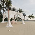 Romantic Beach Wedding Canopy Setup With Elegant Dining Setting Facing Blue Ocean Amid Palm Trees