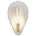Elegant Shell Shaped Glass Wall Lamp with Textured Design Golden Base and Warm Lighting Glow