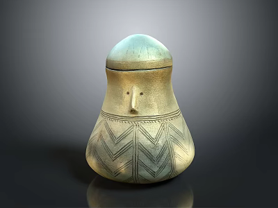 Artisan Carved Sculpture With Lid Rounded Design Geometric Patterns Metallic Finish 3d model
