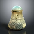 Artisan Carved Sculpture With Lid Rounded Design Geometric Patterns Metallic Finish