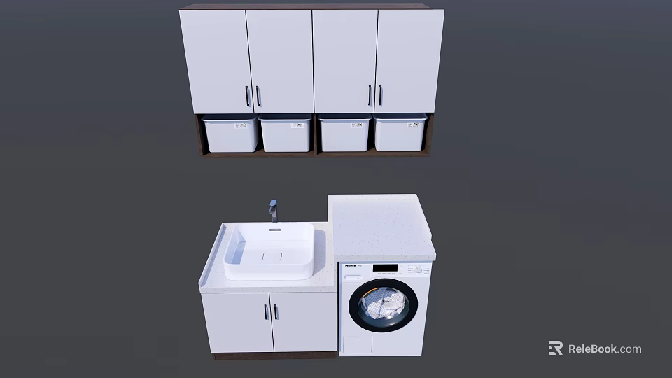 Modern Bathroom Cabinet With Washing Machine Sink And Storage Cabinets 3d model 