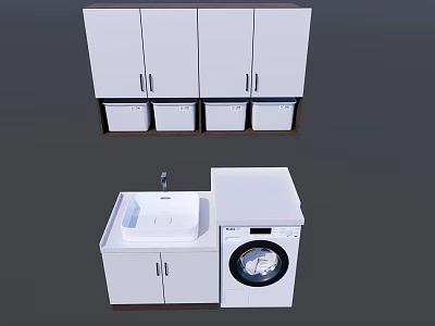 Modern Bathroom Cabinet With Washing Machine Sink And Storage Cabinets 3d model