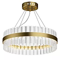 Modern Gold Frame Chandelier With Clear Glass Tubes And Round Lighting Decor