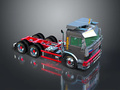 Modern Red And Gray Truck Chassis With Multiple Wheels And Roof Rack Design 3d model