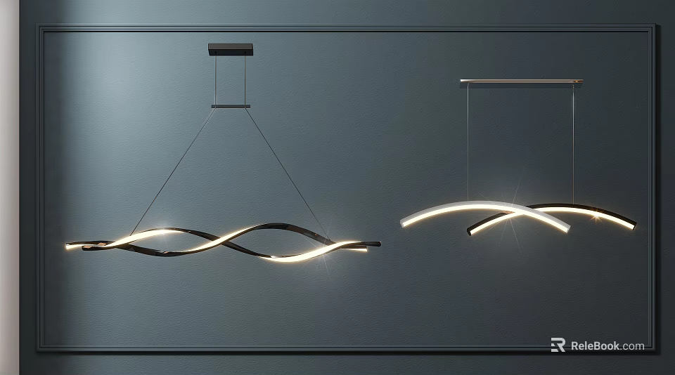 Modern Curved Pendant Light Design With Black Metal And LED Glow For Living Room Interior 3d model 