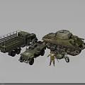 Vintage Military Vehicle Models Including Truck Tank Jeep And Motorcycle With Soldier Figure