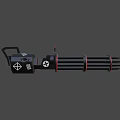 Game Movie Character Heavy Weapon With Multiple Barrels Black Body Red Accents White Symbols