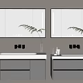 Modern Double Sink Vanity With Backlit Mirrors Grey Cabinets And White Countertop 3d model