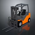 Orange and Gray Forklift With Cabin Forks Wheels and 3D Model Design