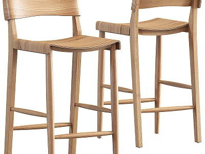 Light Wood Bar Stools With Woven Seat Backrest And Minimalist Design 3d model