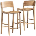 Light Wood Bar Stools With Woven Seat Backrest And Minimalist Design