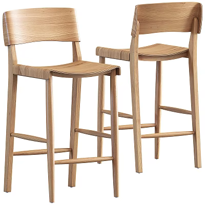 Light Wood Bar Stools With Woven Seat Backrest And Minimalist Design 3d model