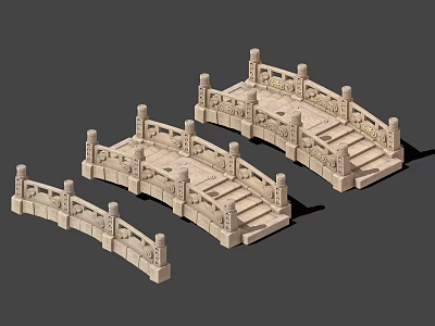 Traditional Chinese Stone Arch Bridge Models With Ornate Railings And Carved Steps 3d model