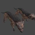 Fierce Zombie Dogs With Tattered Skin Red Eyes And Dark Background