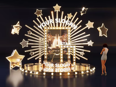 Illuminated Star Decorated Display With Lights Slogan And Standing Woman 3d model